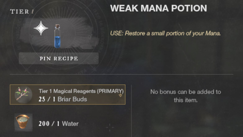 New World Weak Mana Potion Recipe