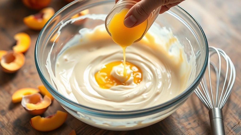 almond infused peach cake batter