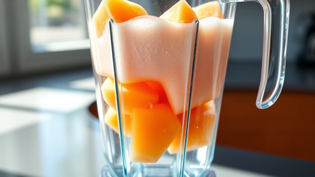 blend chilled cantaloupe with water
