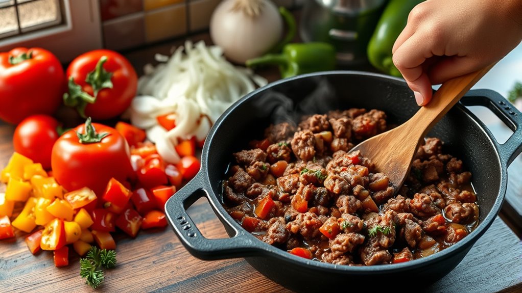 brown meat add salsa