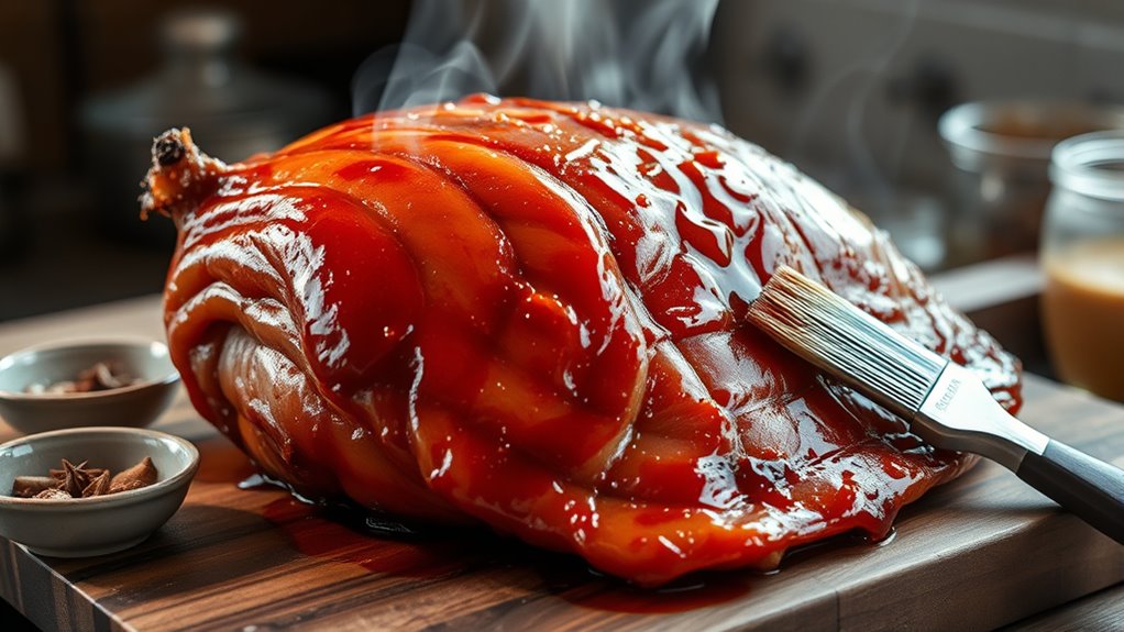 slow basted glazed ham slices
