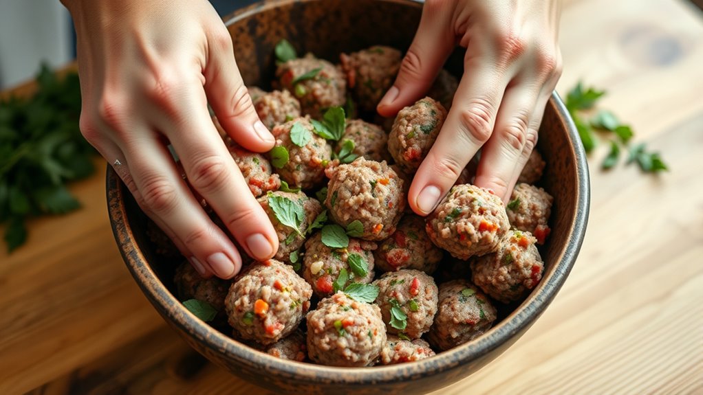 wet hands shape moist meatballs