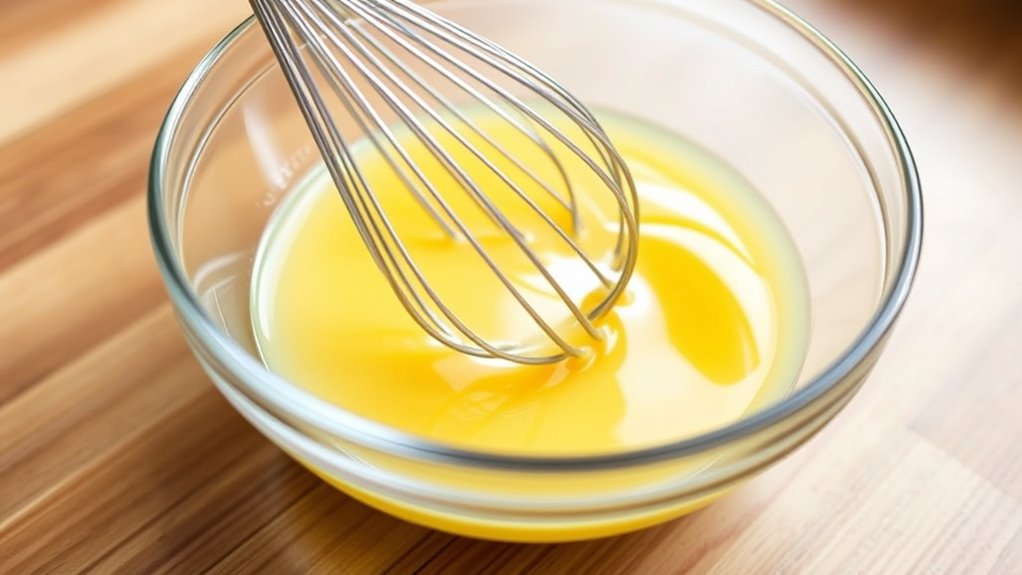 whisk room temperature yolks thoroughly